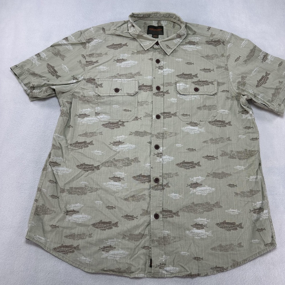 Northwest Territory Shirt Mens Extra Large Fish Print Short Sleeve Button Up